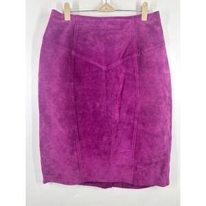 Design Assets Vintage Magenta Purple Suede Leather Pencil Skirt Western Yoke‎ 14